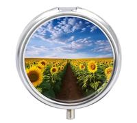Field of Blooming Sunflowers Pill Box Cute Round Pill Case Portable Medicine Tablet Vitamin Holder Organizer for Purse Pocket