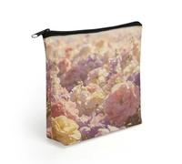 Field of Flowers Pastel Floral Makeup Bag with Sturdy Zipper，Linen Material Storage Bag,Large Capacity And Multi-Purpose Cosmetic Bag for Daily Life, Travel, Outings, Business Trips And Other Occasion