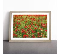 Field Of Poppies Vol.2 Painting Framed Wall Art Picture Print - Canvas Painting - Modern Home Décor Poster - Ready to Hang for Living Room Bedroom Kitchen - Oak A4 (27 x 36 cm)