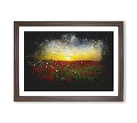 Field of Poppies Vol.3 Paint Splash Framed Print | A2 Walnut Framed Wall Art | Ready to Hang | Modern Nature Picture | Living Room Bedroom Lounge Office