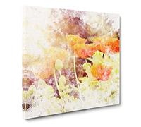 Field Of Poppies Vol.6 Watercolour Canvas Print | Gallery Wrapped 30mm Frame Wall Art | 20x20 inches | Ready to Hang | Modern Landscape Picture | Living Room Bedroom Lounge Office