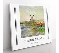 Field Of Tulips, Holland By Claude Monet Exhibition Museum Classic Painting Canvas Wall Art Print Ready to Hang, Framed Picture for Living Room Bedroom Home Office Décor, 35x35 cm (14x14 Inch)