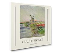 Field Of Tulips, Holland By Claude Monet Exhibition Museum Classic Painting Canvas Wall Art Print Ready to Hang, Framed Picture for Living Room Bedroom Home Office Décor, 20x20 Inch (50x50 cm)