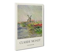 Field Of Tulips, Holland By Claude Monet Exhibition Museum Painting Canvas Wall Art Print Ready to Hang, Framed Picture for Living Room Bedroom Home Office Décor, 20x14 Inch (50x35 cm)