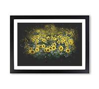 Field of Yellow Sunflowers Paint Splash Framed Print | A2 Black Framed Wall Art | Ready to Hang | Modern Nature Picture | Living Room Bedroom Lounge Office