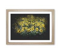 Field of Yellow Sunflowers Paint Splash Framed Print | A2 Oak Framed Wall Art | Ready to Hang | Modern Nature Picture | Living Room Bedroom Lounge Office