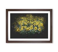 Field of Yellow Sunflowers Paint Splash Framed Print | A2 Walnut Framed Wall Art | Ready to Hang | Modern Nature Picture | Living Room Bedroom Lounge Office