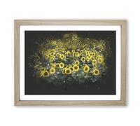 Field Of Yellow Sunflowers Paint Splash Modern Art Framed Print | A3 Oak Framed Wall Art | Ready to Hang | Modern Nature Picture | Living Room Bedroom Lounge Office