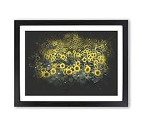 Field Of Yellow Sunflowers Paint Splash Modern Art Framed Print | A4 Black Framed Wall Art | Ready to Hang | Modern Nature Picture | Living Room Bedroom Lounge Office