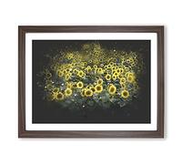 Field Of Yellow Sunflowers Paint Splash Modern Art Framed Print | A4 Walnut Framed Wall Art | Ready to Hang | Modern Nature Picture | Living Room Bedroom Lounge Office