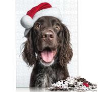 Field Spaniel Dog with Santa Hat Portrait Puzzle Customizable Pictures 100% Recycled Cardboard Jigsaw Puzzle for Adults Teen Unique Gift 1000pcs (38x26cm)