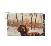 Field Spaniel in The Winter Landscape Small Canvas Coin Purse Change Zippered Pouch Wallet Organizer Bags 7.4 X 4.6 Inch