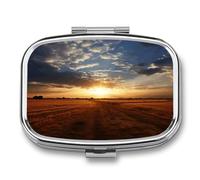 Field Sunrise Pill Box Medicine Pill Organizer Small Pill Case Travel Pill Container Portable Pill Case for Pocket 2 Compartment Pill Holder Pill Boxes for Travel