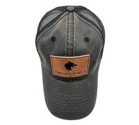 FIELDCRAFT Waxed Canvas Trucker Hat Leather Patch Adjustable Snap Back Brown Black Wolf Logo, Brown Black, One size