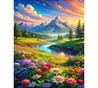 Fields Mountains Paint by Numbers,Paint by Number for Adults,DIY Hand Painted Oil Painting Kit on Canvas,with Brushes Acrylic Pigment Drawing for Home Wall Decoer 55x70cm,Without Frame