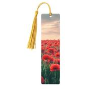 Fields of Red Wild Chrysanthemums Double-Sided Printed Wooden Bookmarks 5pcs, Women Presents for Book Lovers Cool Notebook Accessories Birthday Presents for Men(5 Piece Set)
