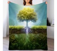Fields Trees Pattern Flannel Throw Blanket, Queen Soft and Lightweight Cozy Fluffy Plush Washable Fuzzy Countryside Plants Blanket for Bed Couch Sofa