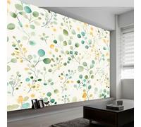 Fields Wildflowers Branches and Leaves Wall Mural Photo Wallpaper 450 x 280 cm Non-Woven Mural Wallpaper - Living Room Bedroom Kids Room TV Sofa Background Family Wall Decor, Pale Green
