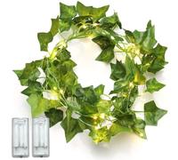 Fielegen 2 Pack 6.56ft Vines with Lights, 40 LED Fake Ivy String Lights Battery Operated Green Leaf Vines with Fairy Lights, Hanging Ivy Light for Bedroom Wall Garden Party Holiday Patio Decor