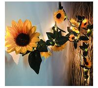 Fielegen 2 Pack 60LED Artificial Sunflower Garland String Lights, 4.5M Silk Sunflower Vines Battery Powered Fairy Night Lights for Indoor Bedroom Holiday Wedding Party Garden Decoration