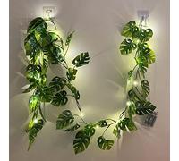 Fielegen 20 LED Monstera Leaf String Lights, 6 FT Artificial Tropical Palm Leaves Greenery Vines with Lights, Summer Decoration for Hawaiian Jungle Safari Luau Party BBQ Beach Birthday Theme Decor