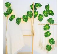 Fielegen 20 LED Monstera Leaf String Lights Artificial Tropical Palm Leaves Wall Hanging Vine with Lights for Hawaiian Jungle Safari Luau BBQ Beach Summer Decoration Birthday Party Theme Table Decor