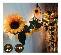 Fielegen 30 LED Artificial Sunflower Garland String Lights 7.2ft Silk Sunflower Vines with Lights Battery Powered Sun Flower Fairy Lights for Wedding, Valentines Day, Garden Birthday Party Decoration