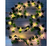 Fielegen 4 Pack 2 Meter Vine with Lights, 80 LED Artificial Ivy Garland with Lights Battery Operated Green Leaf Lights Plant Vine Fairy String Lights for Valentine's Day, Bedroom, Garden, Wall, Room