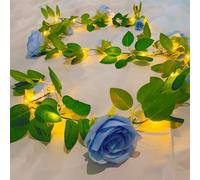 Fielegen 6.56FT Artificial Rose Flower Fairy Lights Flower Garland with 20 LED String Lights, Silk Rose Faux Floral Lights for Garden Table Wedding DIY Decor