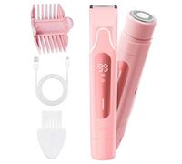 Fiemack 2026 Upgrade Bikini Trimmer for Women, 2 in 1 Electric Shaver with LED Display, IPX7 Waterproof Pubic Hair Trimmer, Rechageable Womens Electric Razor for Armpit Leg Body Facial (Pink)
