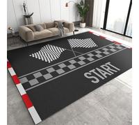 FIEMAR Area Rug 100x140cm Race Car Themed Area Rug, Black White Checkered Flag Print Rug, Geometric Grid Plaid Indoor Floor Mat Machine Washable Foldable Non Slip Softfor Laundry Nursery Playroom