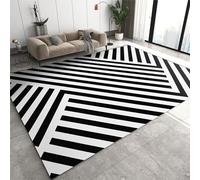 FIEMAR Area Rug 60x110cm Modern Black White Striped Floor Decor, Abstract Neutral Area Rugs, Fashion Entry Rug Lightweight Non Shedding Machine Washable Non Slip Low Pile for Entrance Bedside Chair