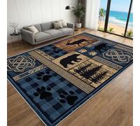 FIEMAR Bear Deer Rugs, 160x200cm Southwestern Native Inspired Patterns Area Rug Buffalo Plaid Carpet, Living Room Low Pile Large Rug Soft for Bedroom Home Office Study Decor