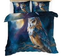 FIEMAR Bird Owl Duvet Cover Sets King Size 230 X 220 cm Teen Boys, Night Owl Bedding Set 3 Pcs Soft Microfiber for Men, Owls In The Moonlight Bedding Quilt Cover with Zipper Closure & Pillowcases