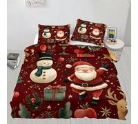 FIEMAR Christmas Bedding Duvet Cover Sets Single Santa Claus Snowman Comforter Set & Pillowcase 3-Piece Burgundy Kids Cute Cartoon Bedding Sets Soft Microfiber 135 X 200 cm
