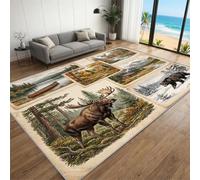 FIEMAR Deer Bear Area Rug 60x90cm Southwestern Border Rugs, Wildlife Cabin Collage Carpet, Small Rug Soft Non-slip Apply to Dorm Room Hallway Entrance
