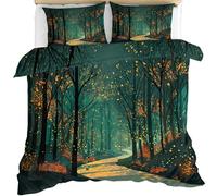 FIEMAR Enchanted Forest Duvet Cover Set with 2 Pillowcases Autumn Forest Bedding Set Single 135 X 200 cm Path Woodland Scenery Quilt Cover 3 Pieces Soft Microfiber with Zipper