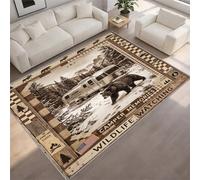 FIEMAR Farmhouse Bear Moose Deer Area Rug 60x90cm Outdoor Adventure Rugs, Country Wildlife Carpet, Small Rug Soft Non-slip Apply to Dorm Room Living Room Hallway Entrance