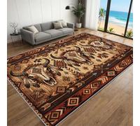 FIEMAR Feather Bull Skull Rugs, 200x300cm Vintage Native American Area Rug Indian Gifts Carpet, Extra Large Size Bedroom Dining Room Lounge Home Office Decor Soft Touch Short Pile Style Non Shedding