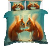 FIEMAR Kids Cute Squirrel Duvet Cover Set King Size 230 X 220 cm for Boys Girls Animal Print Bedding Set 3 Piece Printed Microfibre Teen Blue Quilt Cover with Zipper & Pillowcases