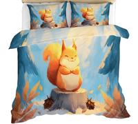 FIEMAR Kids Squirrel Bedding Set Super King Size 260 X 220 cm for Boys Girls Cute Animals Quilt Cover 3 Pieces Soft Microfiber with Zipper Cartoon Squirrel Duvet Cover Set with 2 Pillowcases