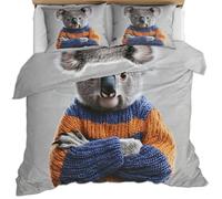 FIEMAR Koala Bear Duvet Cover Sets Fun Single Bed Sets for Girls Cute Bedding Sets for Teenagers Light Gray Comforter Covers Soft Microfiber Quilt Cover & Pillowcase