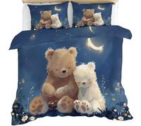 FIEMAR Little Bear Duvet Covers King Size Starry Night Sky Bed Set Moon and Stars Bedding Comforter Cover Sets Wildflower Meadow Daisy Bedding Sets with Pillow Cases Watercolor Quilt Cover