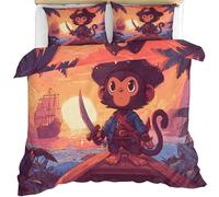 FIEMAR Pirate Monkey Duvet Cover Set Double 200 X 200 cm for Kids Teen Boys Cartoon Nautical Bedding Set 3 Piece Tropical Quilt Cover with 2 Pillow Cases Soft Microfibre