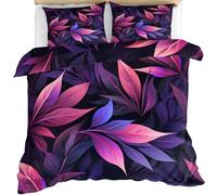 FIEMAR Purple Leaves Duvet Cover Set King Size 230 X 220 cm Dark Floral Leaf Bedding Set 3 Pcs, Abstract Tropical Botanical Quilt Cover Room Decor 2 Pillowcases, No Comforter