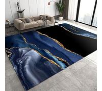 FIEMAR Retro Blue Black Area Rugs, Gold Foil Stripe Design Anti-Slip Rugs, No Creases Carpets Indoor Noise Reduction, Suitable for Busy Areas, Living Room Hallway Bedroom Sofa-160 x 220 cm