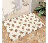 FIEMAR Rug 50x80cm Christmas Area Rug, Beige Cartoon Cute Christmas Gingerbread Man Xmas Winter Home Decor, Low Pile Washable Area Rug Non Shedding Thin Rug for Entryway Bedside Front Porch