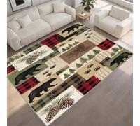 FIEMAR Rustic Bear Pinecone Area Rug 60x90cm Patchwork Forest Rugs, Woodland Animals Carpet, Small Rug Soft Non-slip Apply to Dorm Room Living Room Hallway Entrance