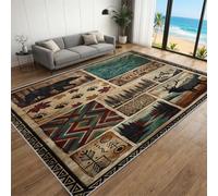 FIEMAR Rustic Cabin Area Rug 60x110cm Hunting Bear Deer Rugs, Southwestern Aztec Carpet, Soft Non-slip Washable Apply to Dorm Room Living Room Hallway Entrance