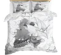 FIEMAR Sailing Nautical Duvet Cover Set Double 200 X 200 cm Ocean Storms Bedding Sets Boy Girl Bedroom Microfiber 3 Piece Exploration Pirate Ships Quilt Cover with Pillowcases